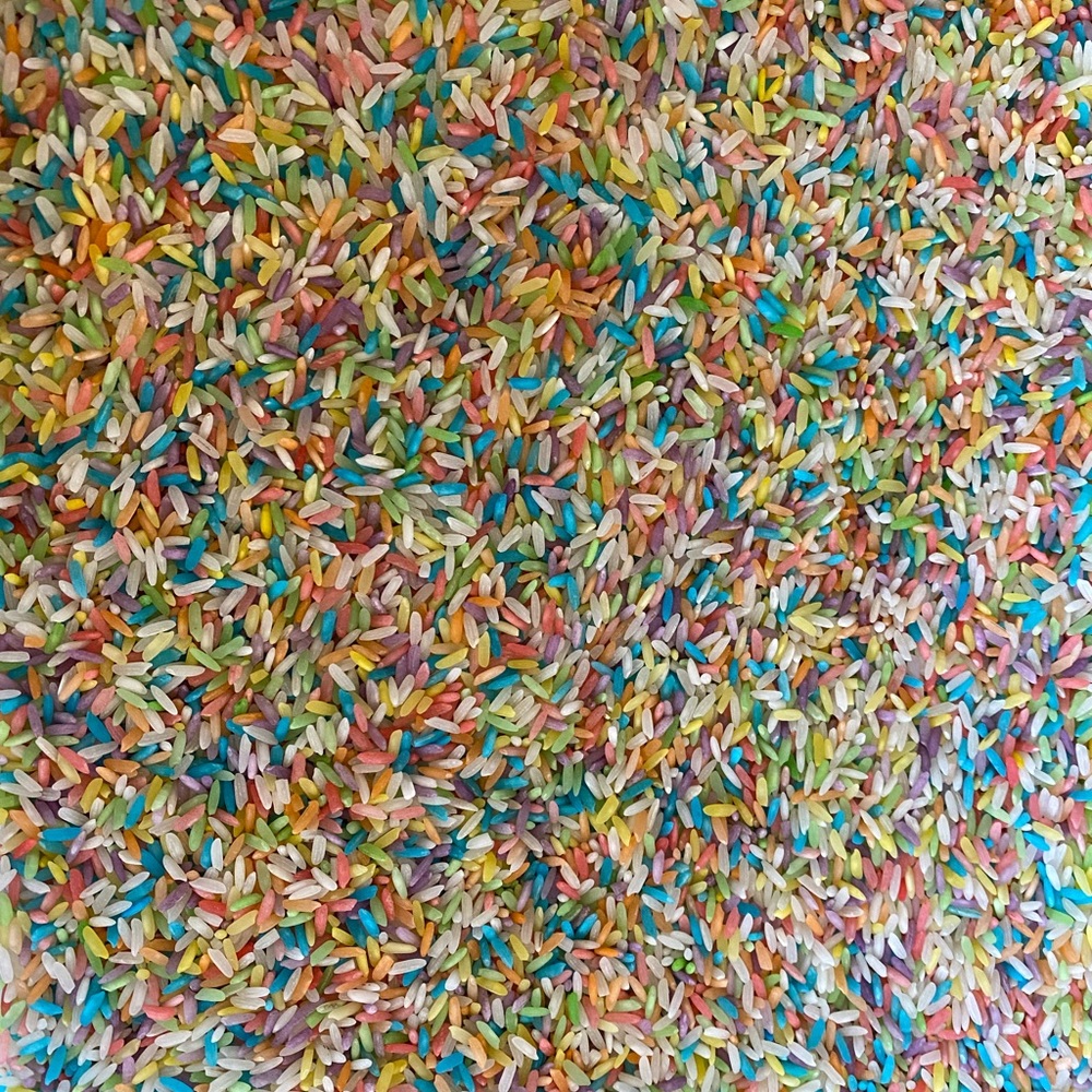 Rainbow/White Mix Sensory Hand-Dyed Rice (2 Cups)